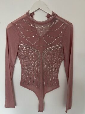 NWT Pink Sheer Rinestone Bodysuit